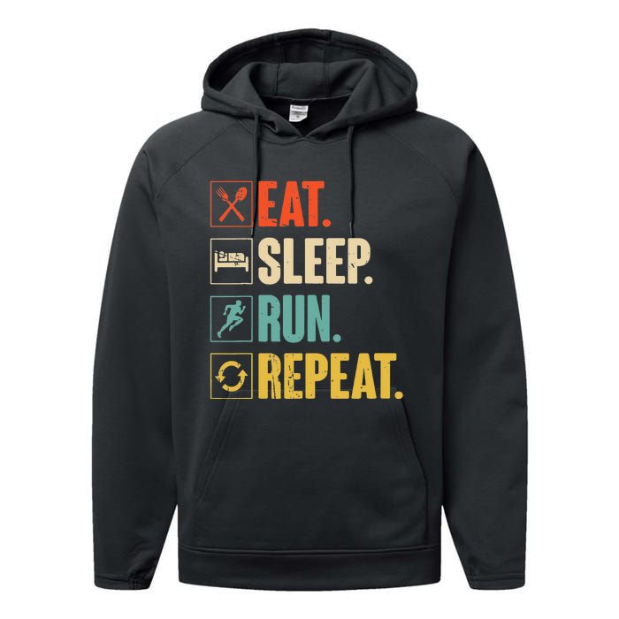 Eat Sleep Run Repeat Retro Vintage Running Runner Gift Performance Fleece Hoodie