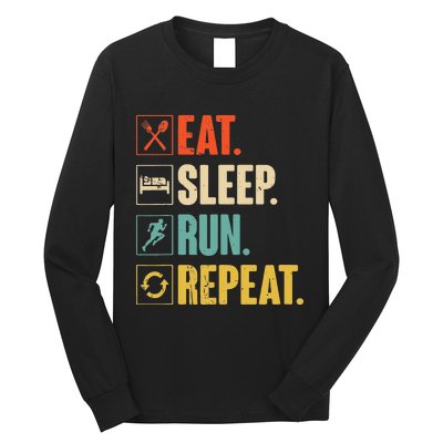 Eat Sleep Run Repeat Retro Vintage Running Runner Gift Long Sleeve Shirt