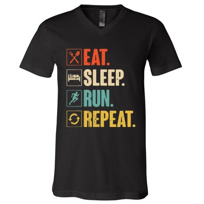 Eat Sleep Run Repeat Retro Vintage Running Runner Gift V-Neck T-Shirt