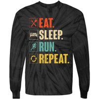 Eat Sleep Run Repeat Retro Vintage Running Runner Gift Tie-Dye Long Sleeve Shirt