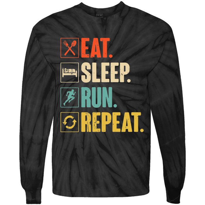 Eat Sleep Run Repeat Retro Vintage Running Runner Gift Tie-Dye Long Sleeve Shirt