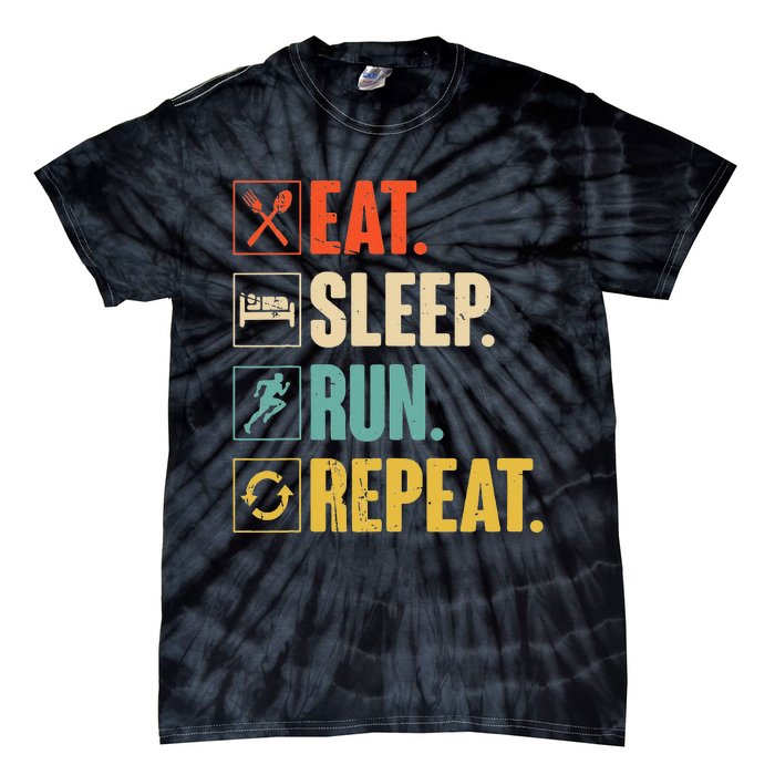 Eat Sleep Run Repeat Retro Vintage Running Runner Gift Tie-Dye T-Shirt