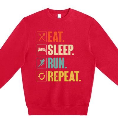 Eat Sleep Run Repeat Retro Vintage Running Runner Gift Premium Crewneck Sweatshirt