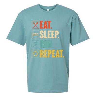 Eat Sleep Run Repeat Retro Vintage Running Runner Gift Sueded Cloud Jersey T-Shirt