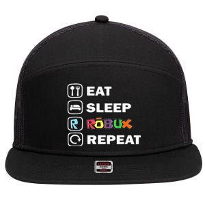 Eat Sleep Robux Repeat Noob And Professional Gamer 7 Panel Mesh Trucker Snapback Hat