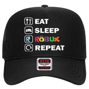 Eat Sleep Robux Repeat Noob And Professional Gamer High Crown Mesh Back Trucker Hat