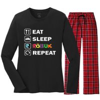 Eat Sleep Robux Repeat Noob And Professional Gamer Women's Long Sleeve Flannel Pajama Set 