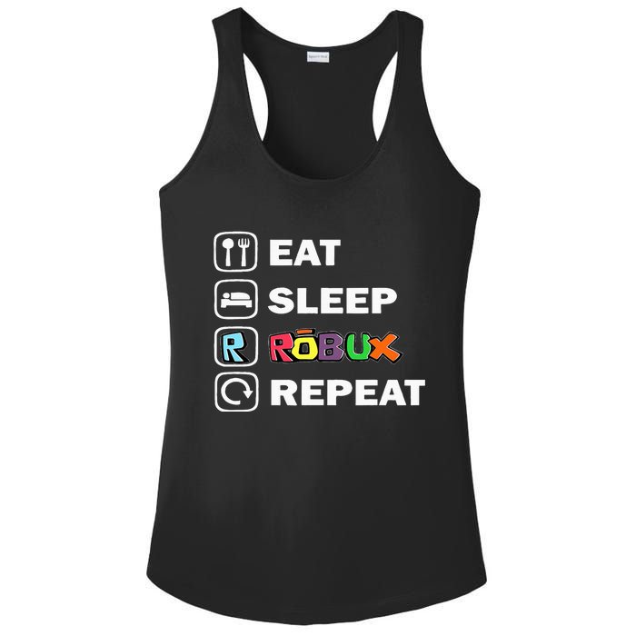 Eat Sleep Robux Repeat Noob And Professional Gamer Ladies PosiCharge Competitor Racerback Tank