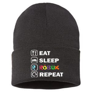 Eat Sleep Robux Repeat Noob And Professional Gamer Sustainable Knit Beanie