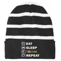 Eat Sleep Robux Repeat Noob And Professional Gamer Striped Beanie with Solid Band