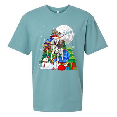 Elf Sloth Riding Santa Reindeer Unicorn Christmas Snow Gift Sueded Cloud Jersey T-Shirt