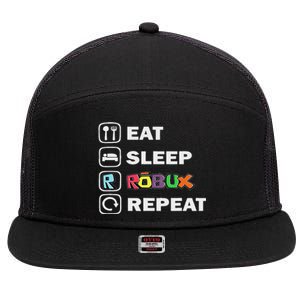 Eat Sleep Robux Repeat Noob And Professional Gamer 7 Panel Mesh Trucker Snapback Hat