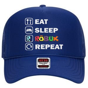 Eat Sleep Robux Repeat Noob And Professional Gamer High Crown Mesh Back Trucker Hat