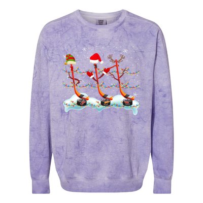 Elf Santa Reindeer Hockey Xmas Lights Hockey Player Gift Colorblast Crewneck Sweatshirt