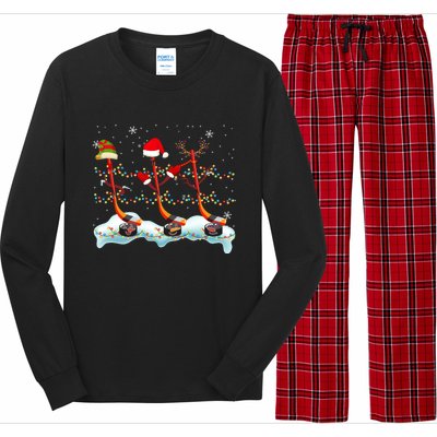 Elf Santa Reindeer Hockey Xmas Lights Hockey Player Gift Long Sleeve Pajama Set