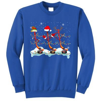 Elf Santa Reindeer Hockey Xmas Lights Hockey Player Gift Sweatshirt