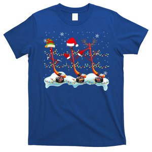 Elf Santa Reindeer Hockey Xmas Lights Hockey Player Gift T-Shirt