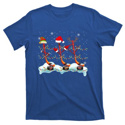 Elf Santa Reindeer Hockey Xmas Lights Hockey Player Gift T-Shirt