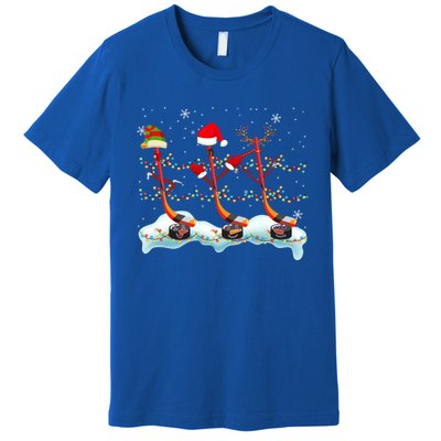 Elf Santa Reindeer Hockey Xmas Lights Hockey Player Gift Premium T-Shirt