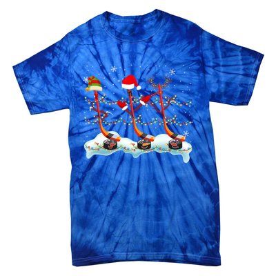 Elf Santa Reindeer Hockey Xmas Lights Hockey Player Gift Tie-Dye T-Shirt