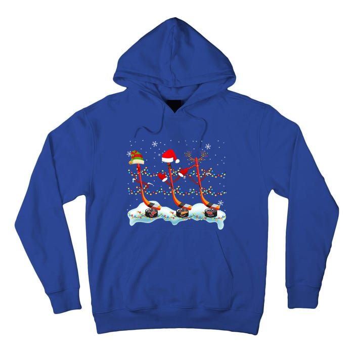 Elf Santa Reindeer Hockey Xmas Lights Hockey Player Gift Tall Hoodie