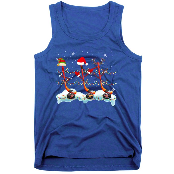 Elf Santa Reindeer Hockey Xmas Lights Hockey Player Gift Tank Top