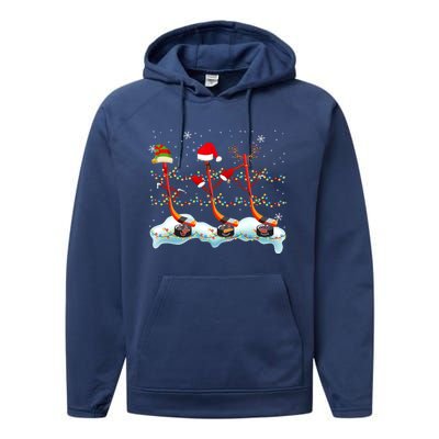 Elf Santa Reindeer Hockey Xmas Lights Hockey Player Gift Performance Fleece Hoodie