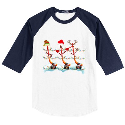 Elf Santa Reindeer Hockey Xmas Lights Hockey Player Gift Baseball Sleeve Shirt