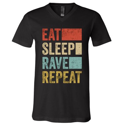 Eat Sleep Rave Repeat Retro Rave V-Neck T-Shirt