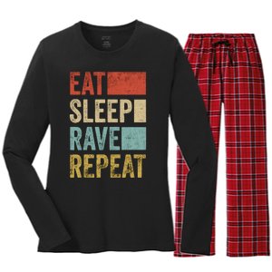 Eat Sleep Rave Repeat Retro Rave Women's Long Sleeve Flannel Pajama Set 