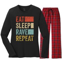 Eat Sleep Rave Repeat Retro Rave Women's Long Sleeve Flannel Pajama Set 