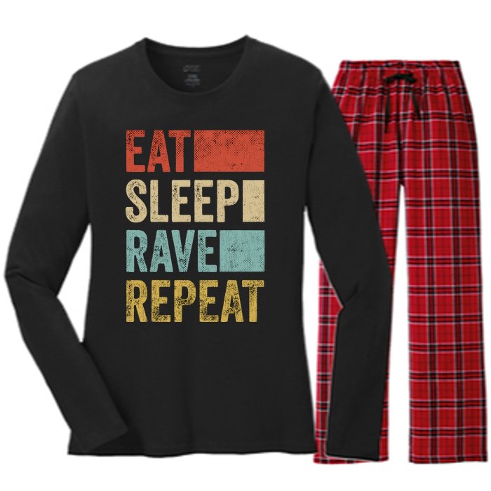 Eat Sleep Rave Repeat Retro Rave Women's Long Sleeve Flannel Pajama Set 