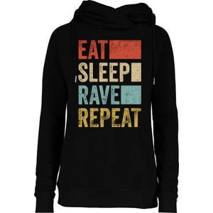 Eat Sleep Rave Repeat Retro Rave Womens Funnel Neck Pullover Hood