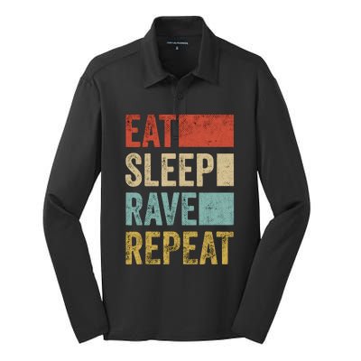 Eat Sleep Rave Repeat Retro Rave Silk Touch Performance Long Sleeve Polo