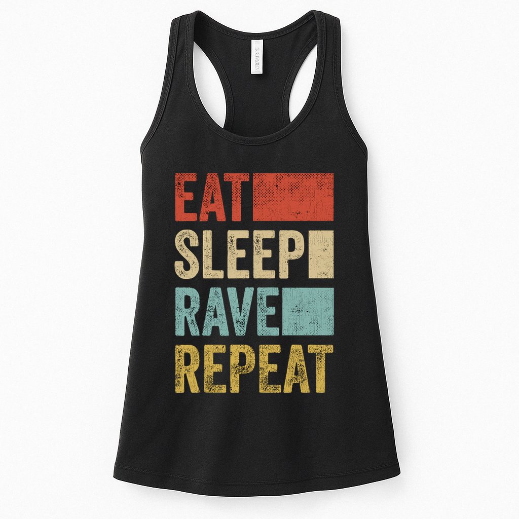 Eat Sleep Rave Repeat Retro Rave Womens Tank Top
