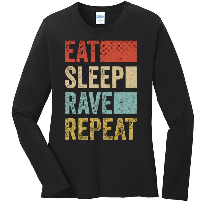 Eat Sleep Rave Repeat Retro Rave Ladies Long Sleeve Shirt