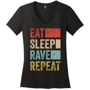 Eat Sleep Rave Repeat Retro Rave Women's V-Neck T-Shirt