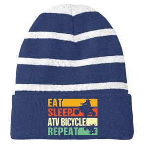 Eat Sleep Ride Repeat ATV Quad Bike Riding Four Wheelers Striped Beanie with Solid Band