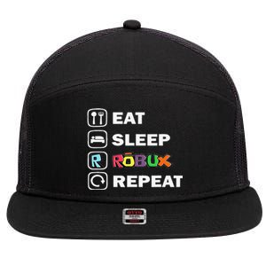 Eat Sleep Robux Repeat Noob And Professional Gamer Gift 7 Panel Mesh Trucker Snapback Hat