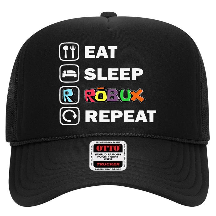 Eat Sleep Robux Repeat Noob And Professional Gamer Gift High Crown Mesh Back Trucker Hat