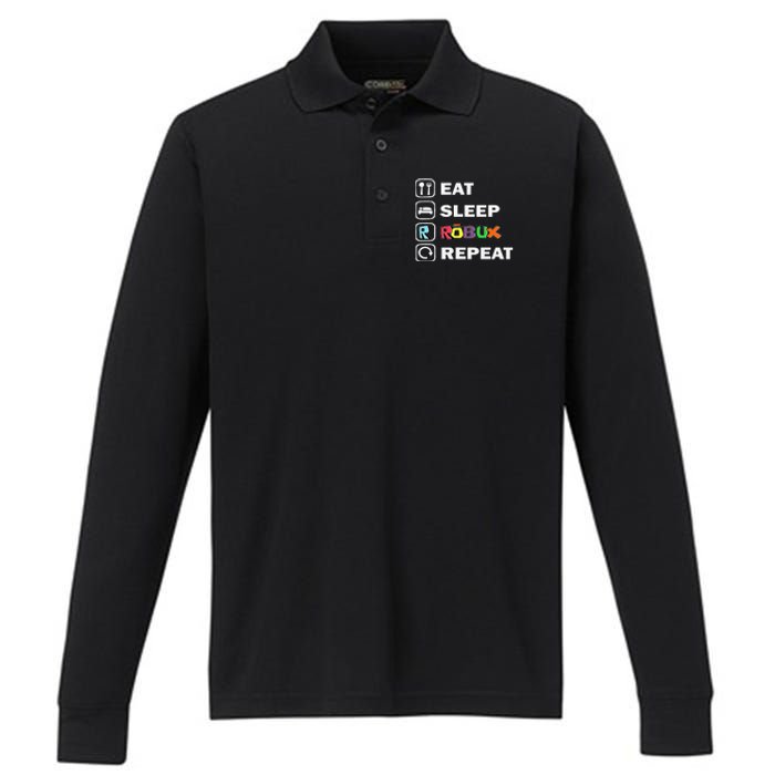 Eat Sleep Robux Repeat Noob And Professional Gamer Gift Performance Long Sleeve Polo