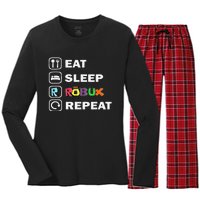 Eat Sleep Robux Repeat Noob And Professional Gamer Gift Women's Long Sleeve Flannel Pajama Set 