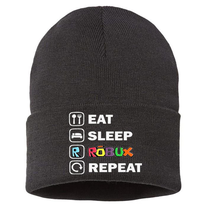 Eat Sleep Robux Repeat Noob And Professional Gamer Gift Sustainable Knit Beanie