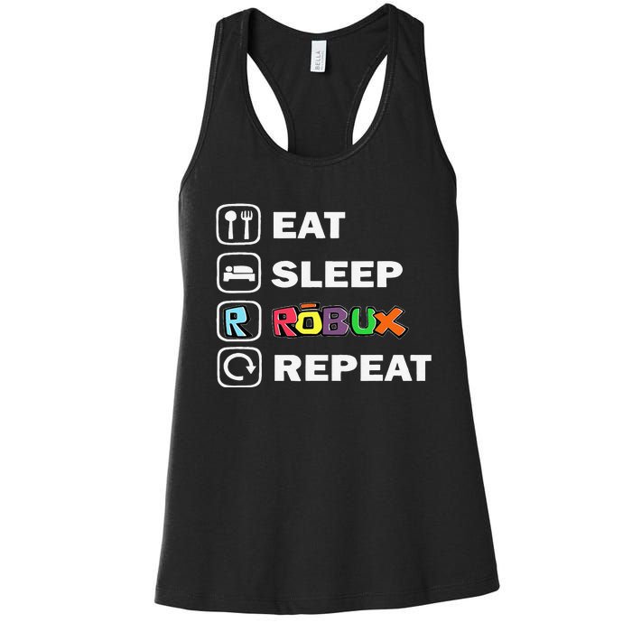 Eat Sleep Robux Repeat Noob And Professional Gamer Gift Women's Racerback Tank