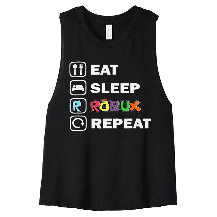 Eat Sleep Robux Repeat Noob And Professional Gamer Gift Women's Racerback Cropped Tank