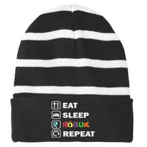 Eat Sleep Robux Repeat Noob And Professional Gamer Gift Striped Beanie with Solid Band