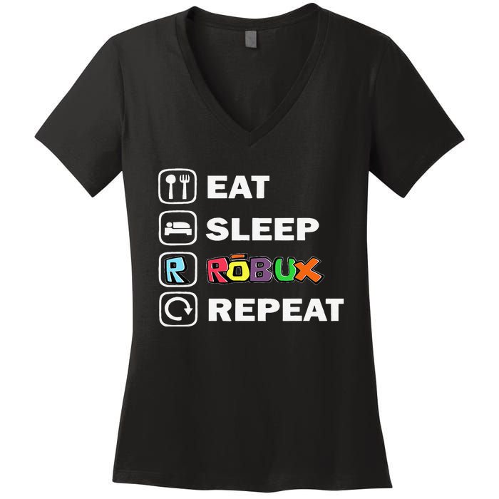 Eat Sleep Robux Repeat Noob And Professional Gamer Gift Women's V-Neck T-Shirt