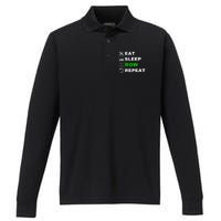 Eat Sleep Row Repeat, Erg Rowing Crew, Rowing Oar, Row Crew Performance Long Sleeve Polo