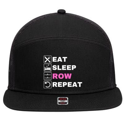 Eat Sleep Row Repeat, Erg Rowing Crew, Rowing Oar, Row Crew 7 Panel Mesh Trucker Snapback Hat