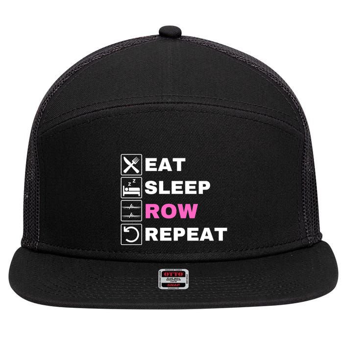 Eat Sleep Row Repeat, Erg Rowing Crew, Rowing Oar, Row Crew 7 Panel Mesh Trucker Snapback Hat